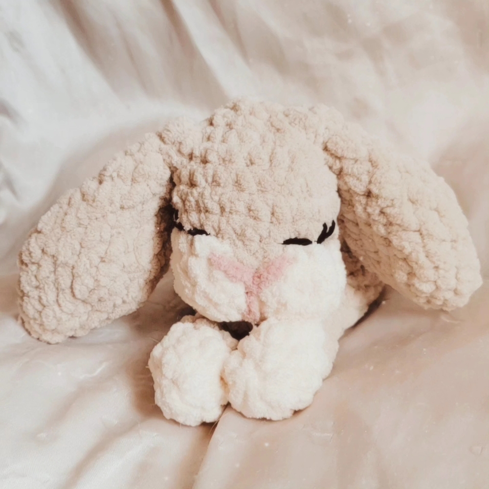 Crochet Snuggler Bunny in Tan, Cream and Pink